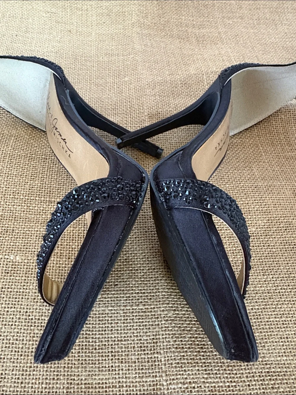 Badgley Mischka very sexy Black Crystal-Embellished Ankle-Strap Stilettos Size 6